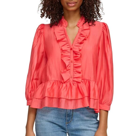 Karl Lagerfeld Tops - KARL LAGERFELD PARIS  split-neck ruffled top Sz S